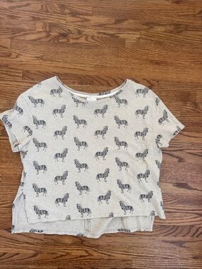 Anthropologie Cream Tee with Gray Zebra Print